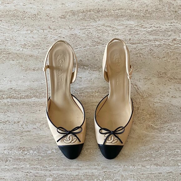 Vintage Chanel CC Bow Slingback Heels - Picture 1 of 10